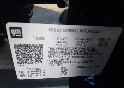 2025 Chevrolet Suburban 2Wd Premier z USA, uszkodzony, nr VIN 1GNS5FRD7SR270979